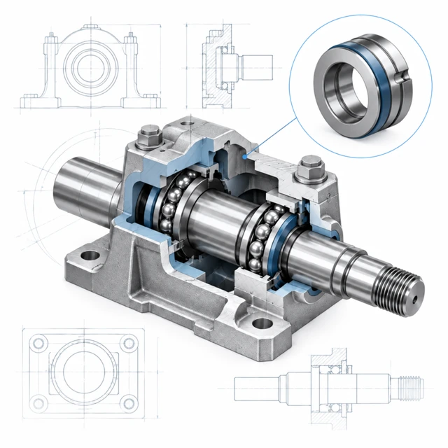 Cutaway shaft and bearing assembly with a component inspection detail